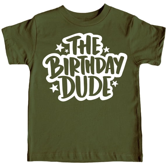 The Birthday Dude Stars Shirt Birthday Boys Outfit for All-Ages Military Green Shirt 5-6