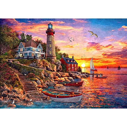 Runlycan 1000 Piece Jigsaw Puzzle Seaside Harbor for Adult Teens Fun Puzzles Gam 