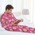 thumbnail image 4 of Mens Pajamas Set, Retro style Beach Button Down Long Sleeve Loungewear Sleepwear Pjs sets for Men, 4 of 5