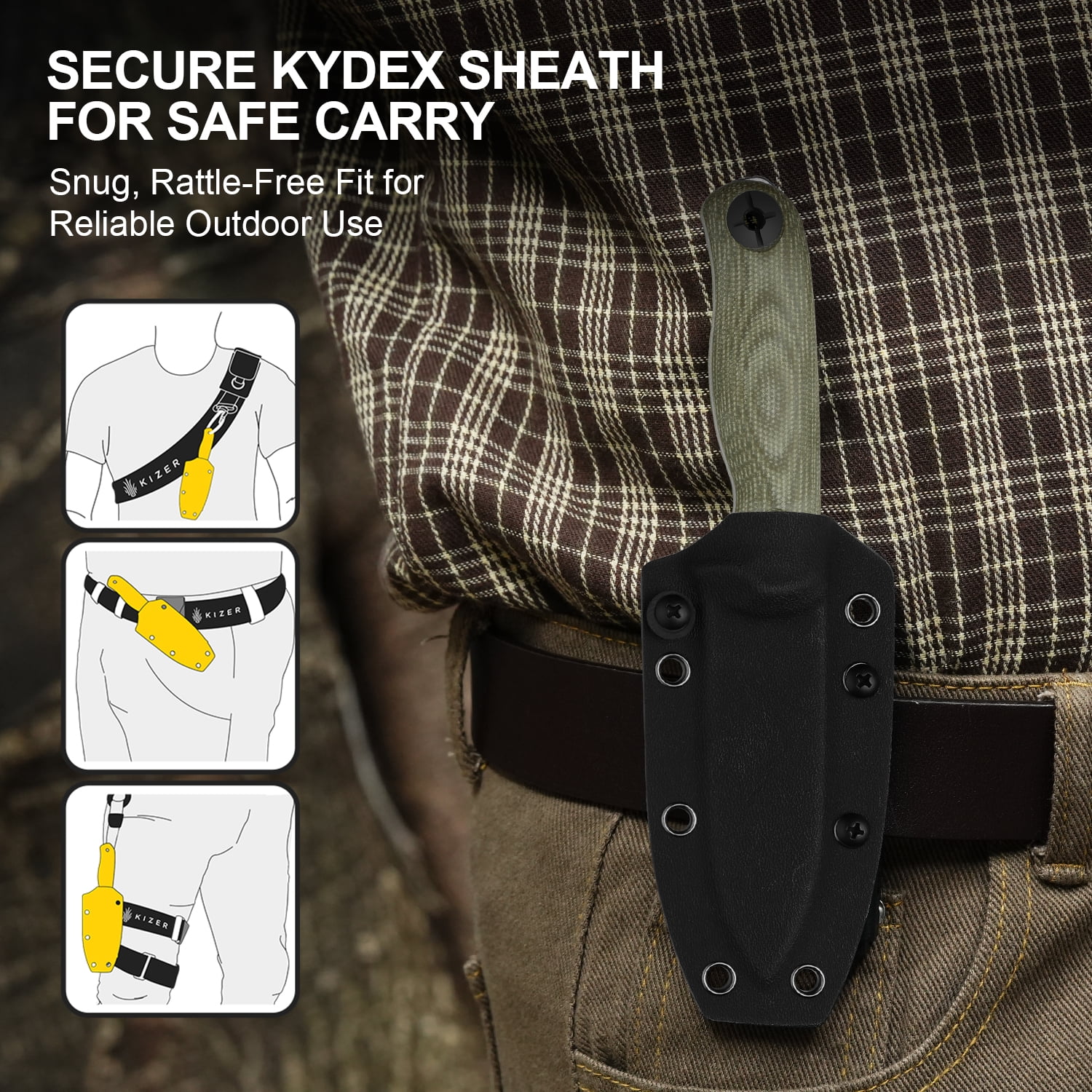 Kizer Drop Bear Fix 3 Fixed Knife 14C28N Blade Micarta Handle Medium Size 1101A2