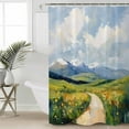 thumbnail image 2 of Small Stall Shower Curtain 36x78 Inch Narrow Half Size Oil Painting Bath Curtains Bathroom Decor Modern Mountain Grassland Scenery Waterproof Fabric Shower Curtain Set with Hooks 36 Inch, 2 of 6