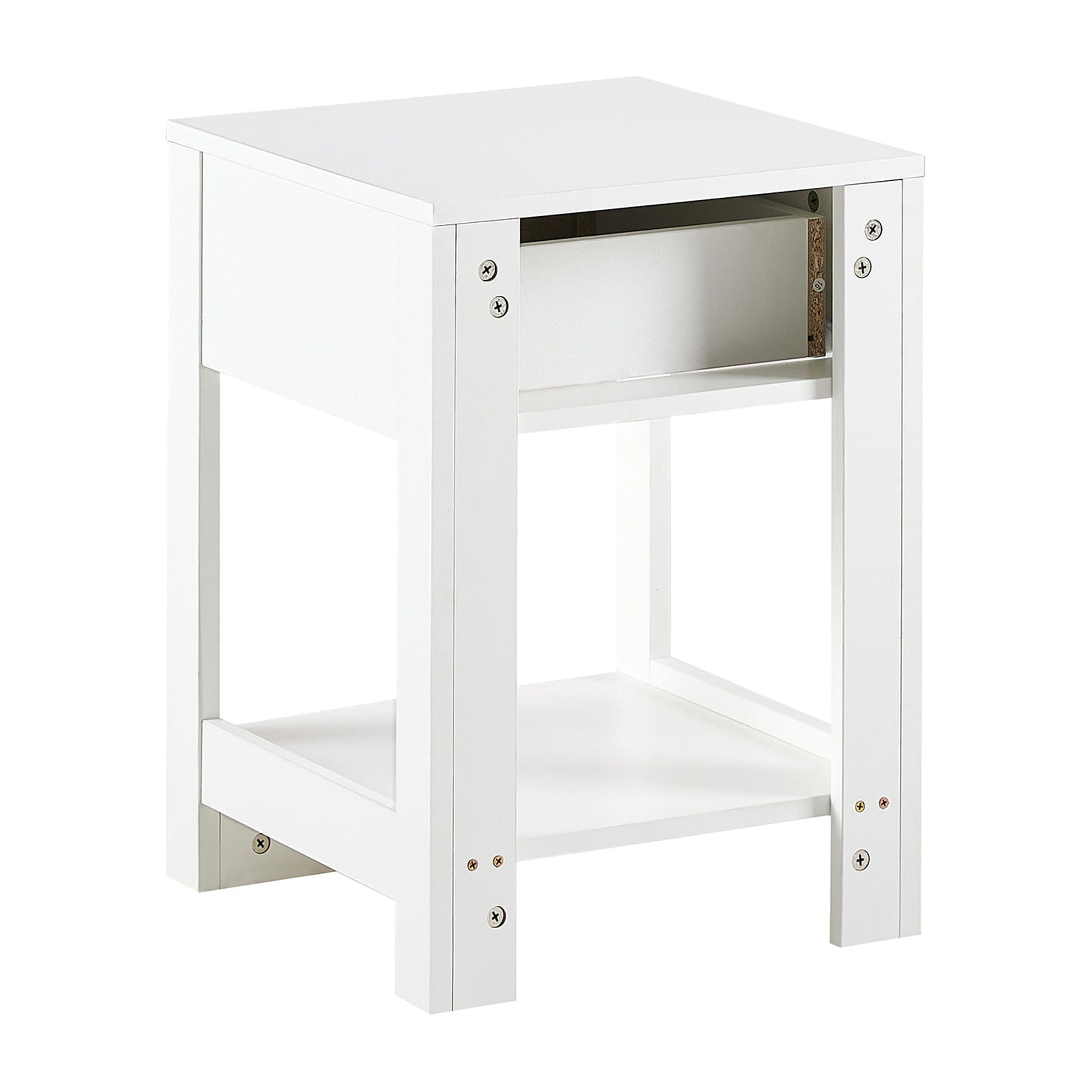 Kepooman 15.75" Rattan Night Table, Bedside Table with Drawer, Modern Farmhouse Nightstand for Living Roon, White