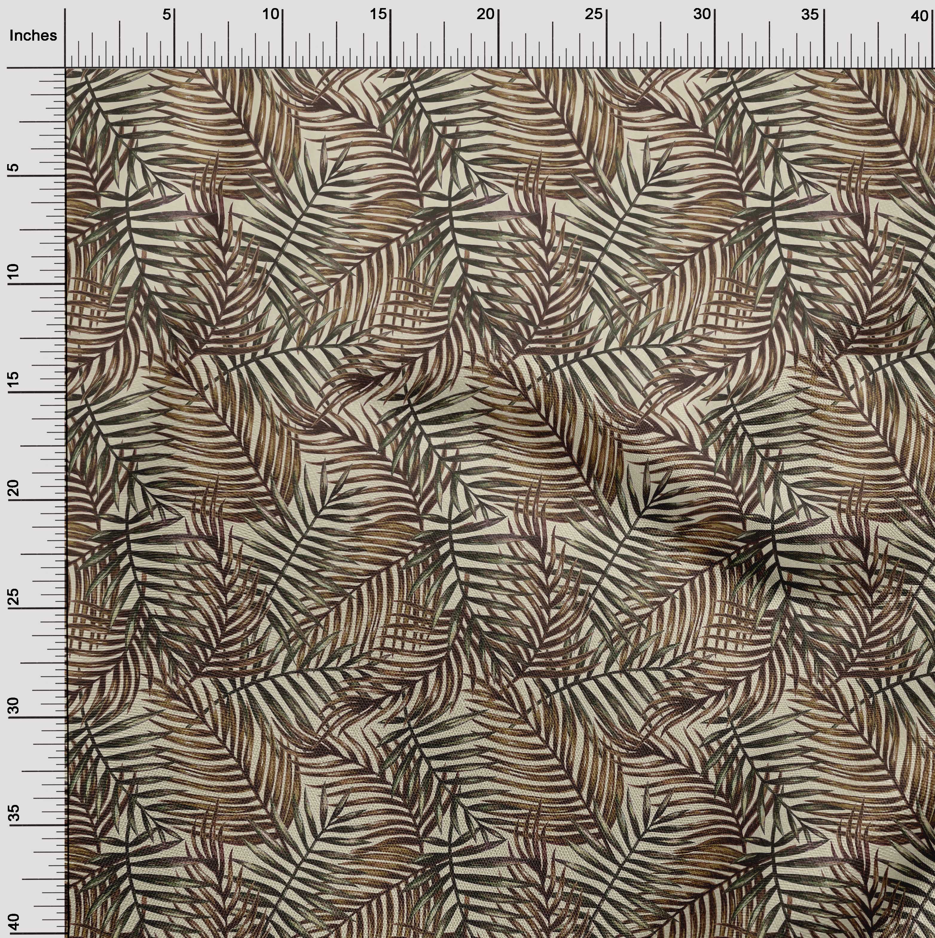 oneOone Cotton Flex Brown Fabric Leaves Sewing Material Print Fabric By The Yard 40 Inch Wide