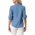 thumbnail image 3 of INSPIRE CHIC Denim Shirt for Women's 3/4 Puff Sleeve Collar Button Down Jean Shirts L Blue, 3 of 6