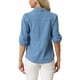 thumbnail image 3 of Camisa de mezclilla INSPIRE CHIC para mujer con mangas abullonadas 3/4, cuello y botones, talla XL, color azul, 3 of 6