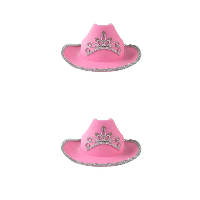 Minnieouse Sombrero de estilo vaquero occidental a la moda, decoración de plumas, gorro de diamantes de imitación, accesorio para la Lentejuelas 2piezas