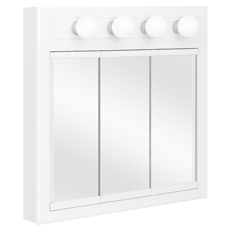 Design House 30" Wood Wall Mounted 4-Light Tri-View Mirrored Bathroom Cabinet, White