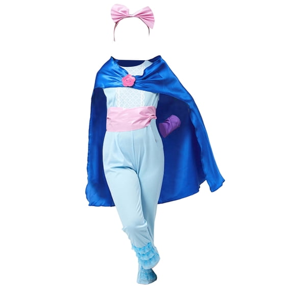 Blue Movie Theme Cowgirl Cosplay Costume Set, Cape Jumpsuit with Arm Head and Belt Accessories, Halloween Costumes Outfit
