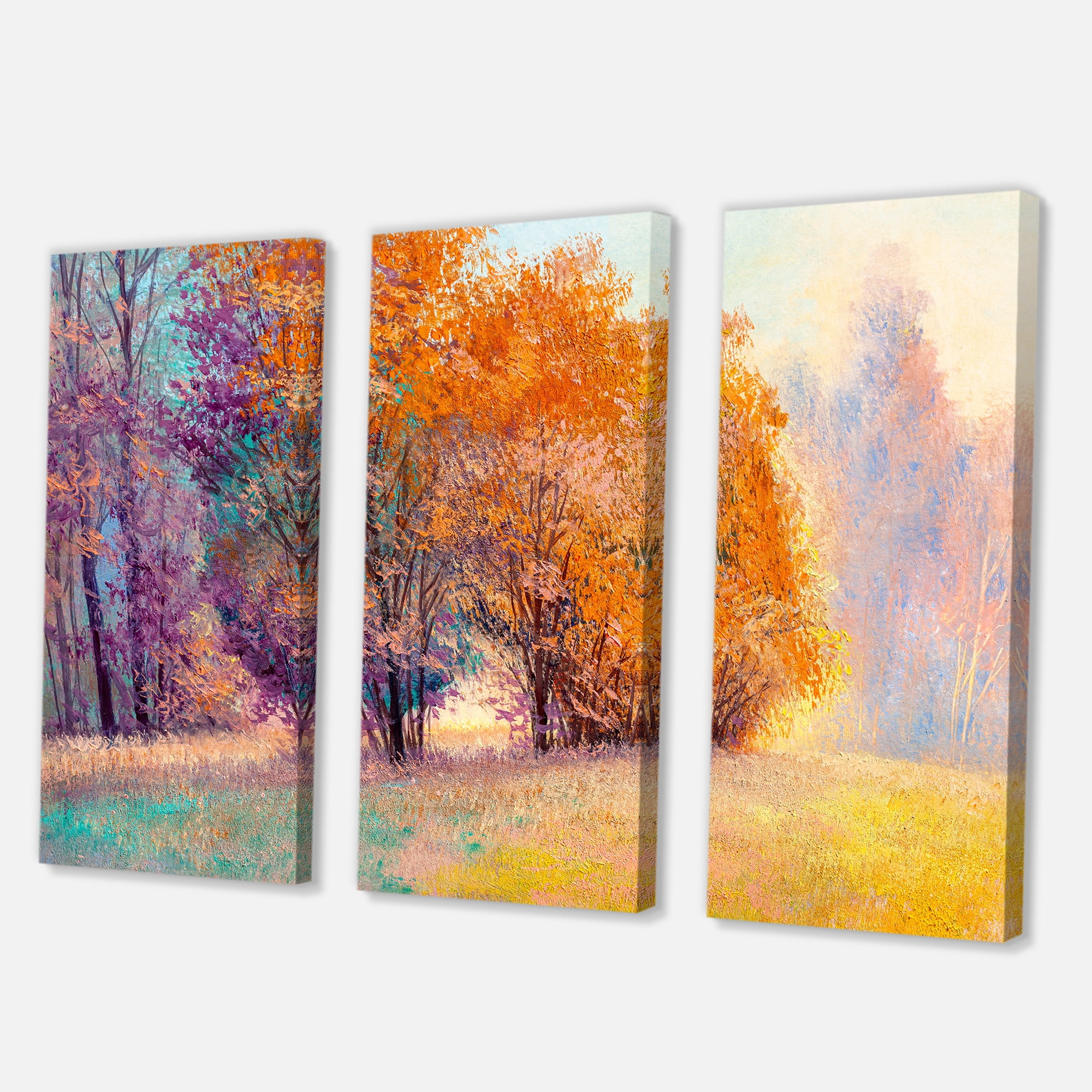 Autumn Forest Orange Leaves Landscape 28 in x 36 in Painting Canvas Art Print, by Designart