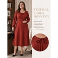 thumbnail image 5 of Mengpipi Women's Plus Size Knits Fall Spring Long Sleeve Round Neck Puff Sleeve with Bow Detail Fitted A-Line Solid Color Casual Comfortable Dress 1X-5X, 5 of 9