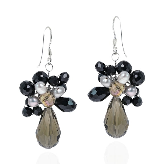 Smoky Quartz&Black Pearl Teardrop .925 Silver Earrings