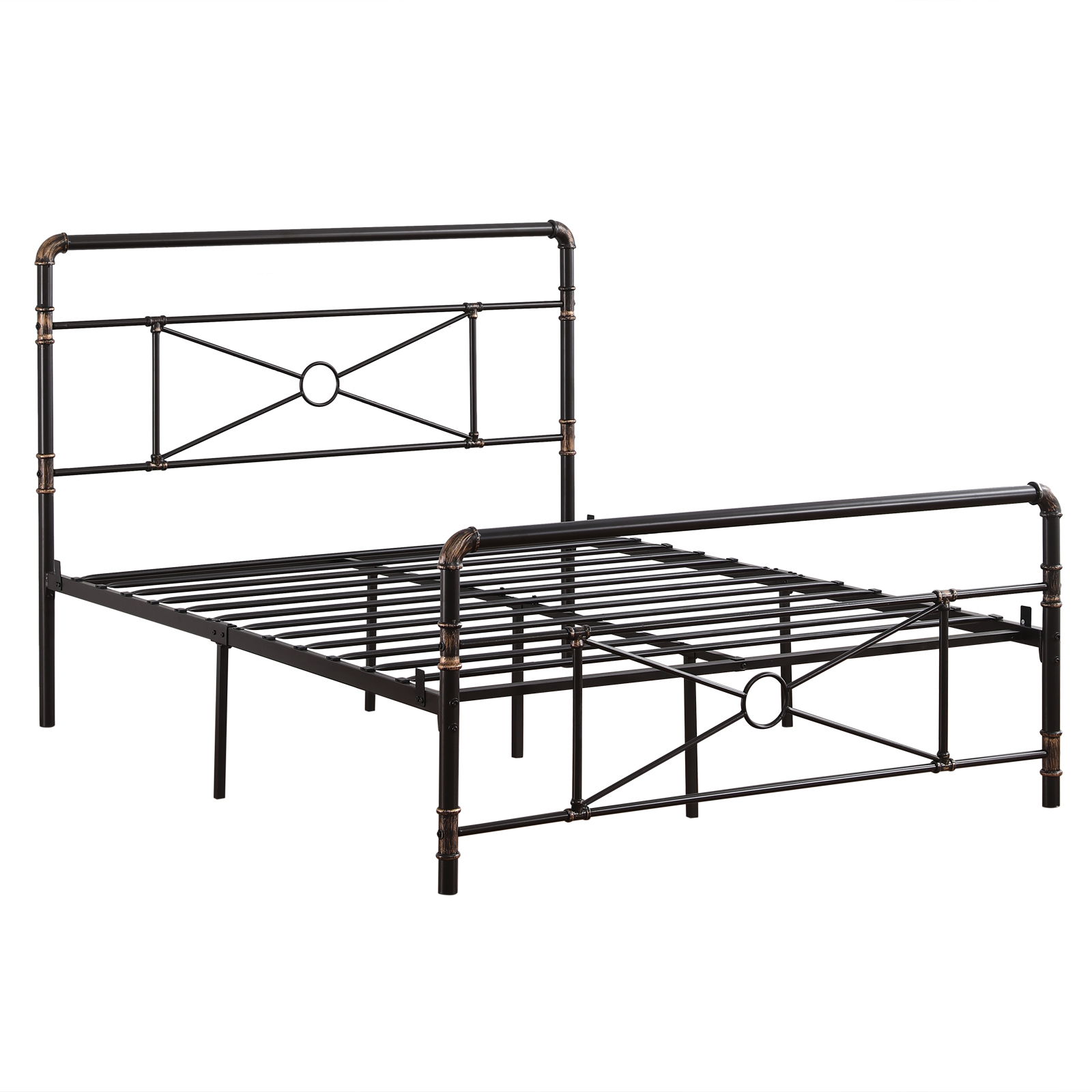 SingleLayer Water Bed with Cross Design and Foot End Full Black Iron