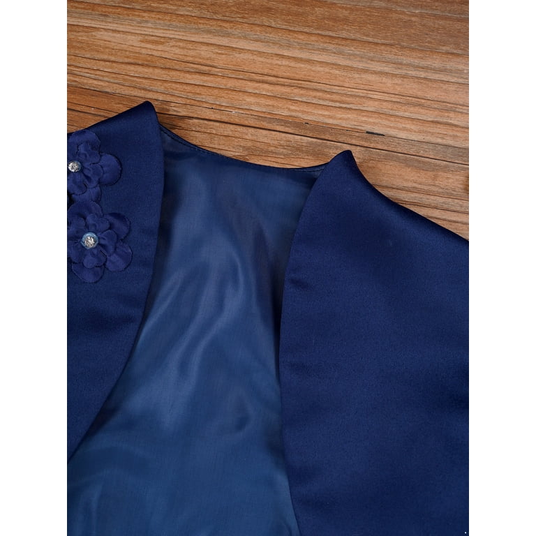 Zaldita Kids Girls Long Sleeve Bolero Shrug Cardigan Satin Jacket Coat Flower Girl Dress Cover Up Navy Blue 4 Walmart