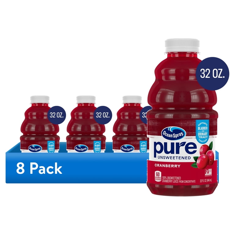 Ocean Spray Pure Unsweetened Cranberry Juice, 32 fl oz, 8 Pack photo 1