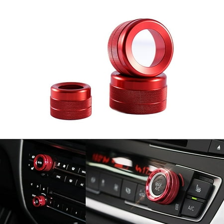 Xotic Tech 3x AC Climate Control Radio Volume Knob Red Ring Covers Trim for BMW X5 X6 F15 F16 ...