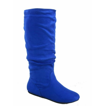 Burgundy Leather Calf Boots - Data-1 Women's Fashion Slip On Pull Up Slouch Comfort Casual Flat Heel Mid Calf Round Toe Boots