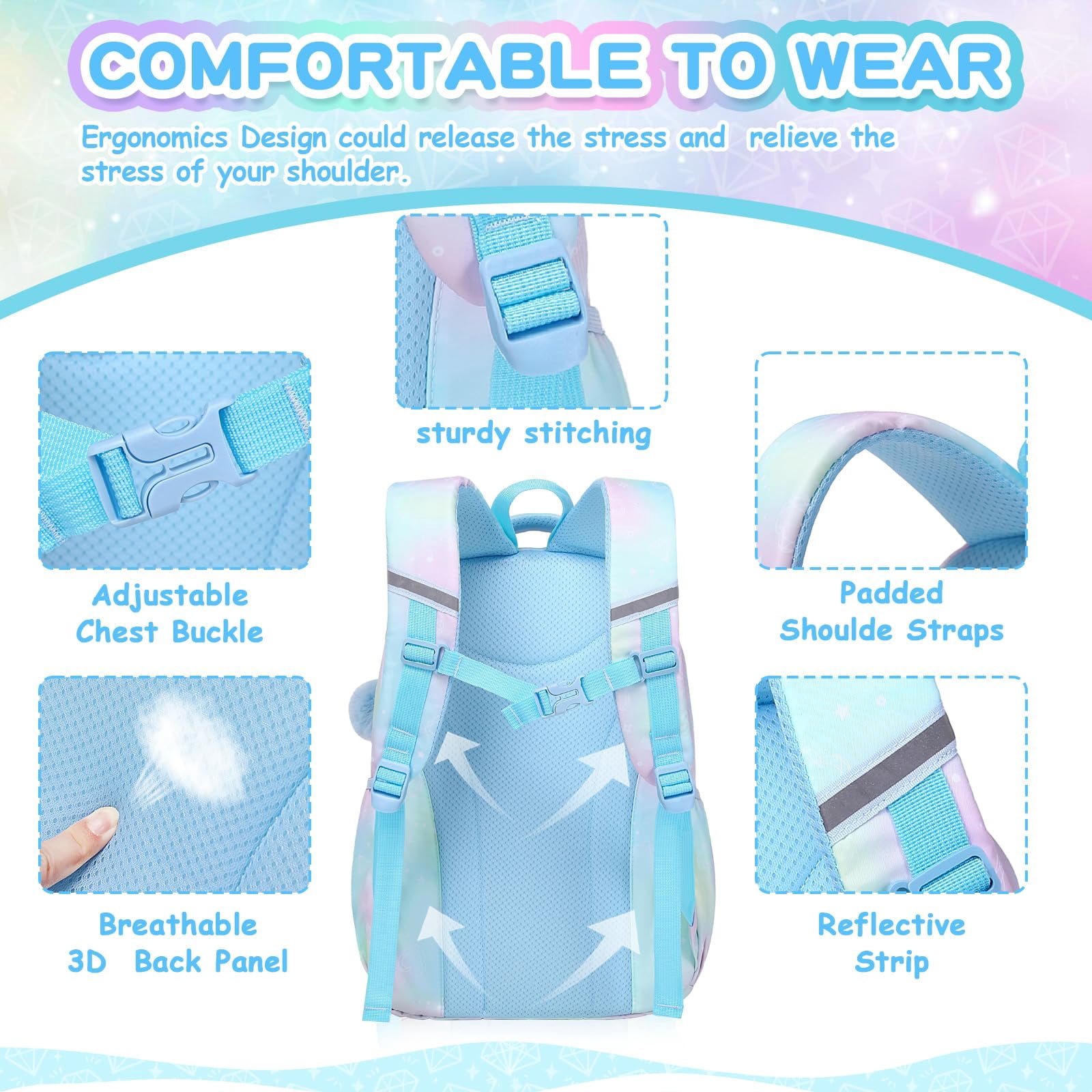 Soda Candy Backpacks for Girls Kawaii Ita Kids Backpack Water Resistant Lightweigt Students Bookbag for Elementary Primary Middle School, Blue