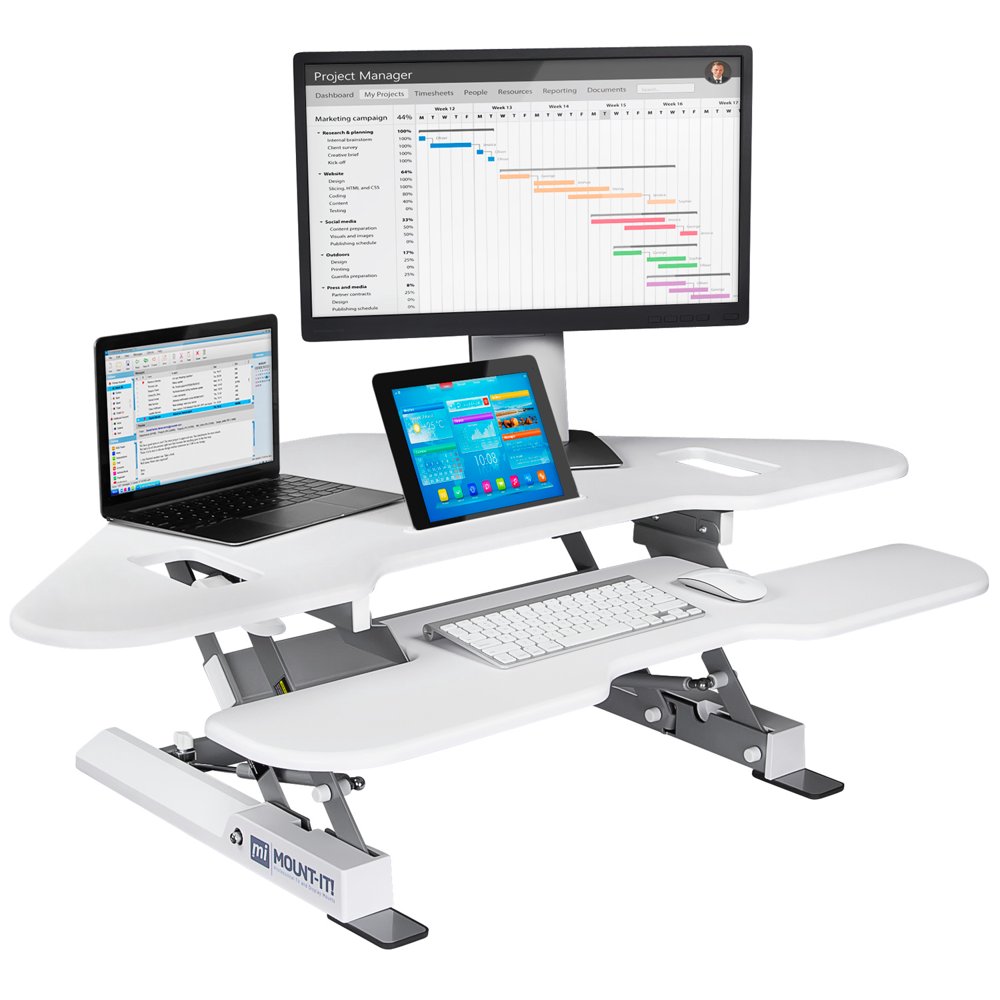 MountIt! Corner Standing Desk Converter Height Adjustable 48 inch