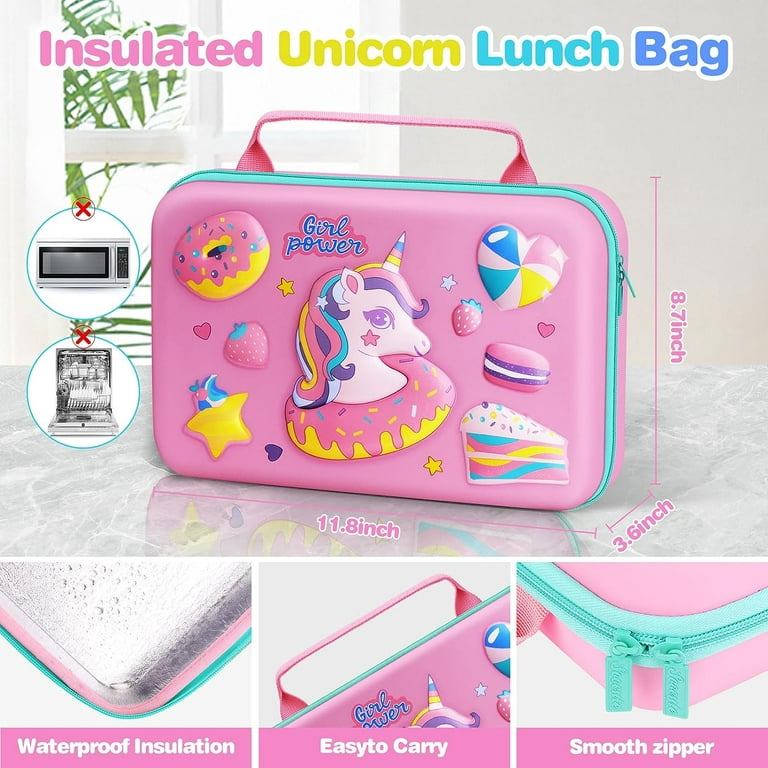  Bento Box with Thermos, Stainless Steel Food Jar for Hot-Cold  Food or Soup, Insulated Lunch Bag Ice Pack Set for Kids or Toddlers. Ages 3  to 7, Pink Unicorn : Home