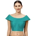thumbnail image 1 of eloria Women's Art Silk Boat Neck Sari Top Blouse Partywear Sleevless Fillers With backside Zipper, Color : Sea Green, 1 of 6
