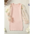 thumbnail image 3 of Bagilaanoe Girl Knitted Dress Floral Embroidery Mesh Long Sleeves Party Dress 6T 7T 8T 9T 10T Kids Casual Dress, 3 of 8