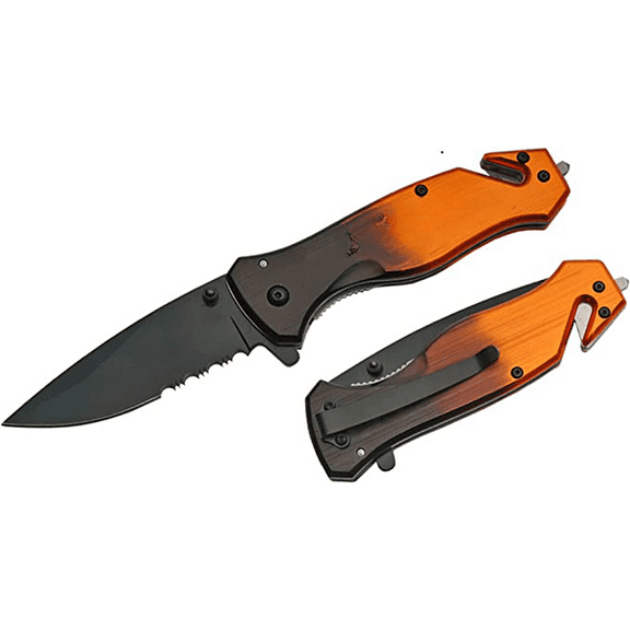 BLUE STEEL Pocket Knife, Fireproof Metal Emergency Escape Knife with Hard Alloy Head Window Breaker and Seat Belt Cutter, Color- 300202OR