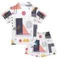 thumbnail image 2 of FORMRS Kids Short Sleeve Top and Pants Pajama Set Unisex Satin 2-Piece Sleepwear, Sizes 5-6Y, White Simple Shapes, 2 of 8