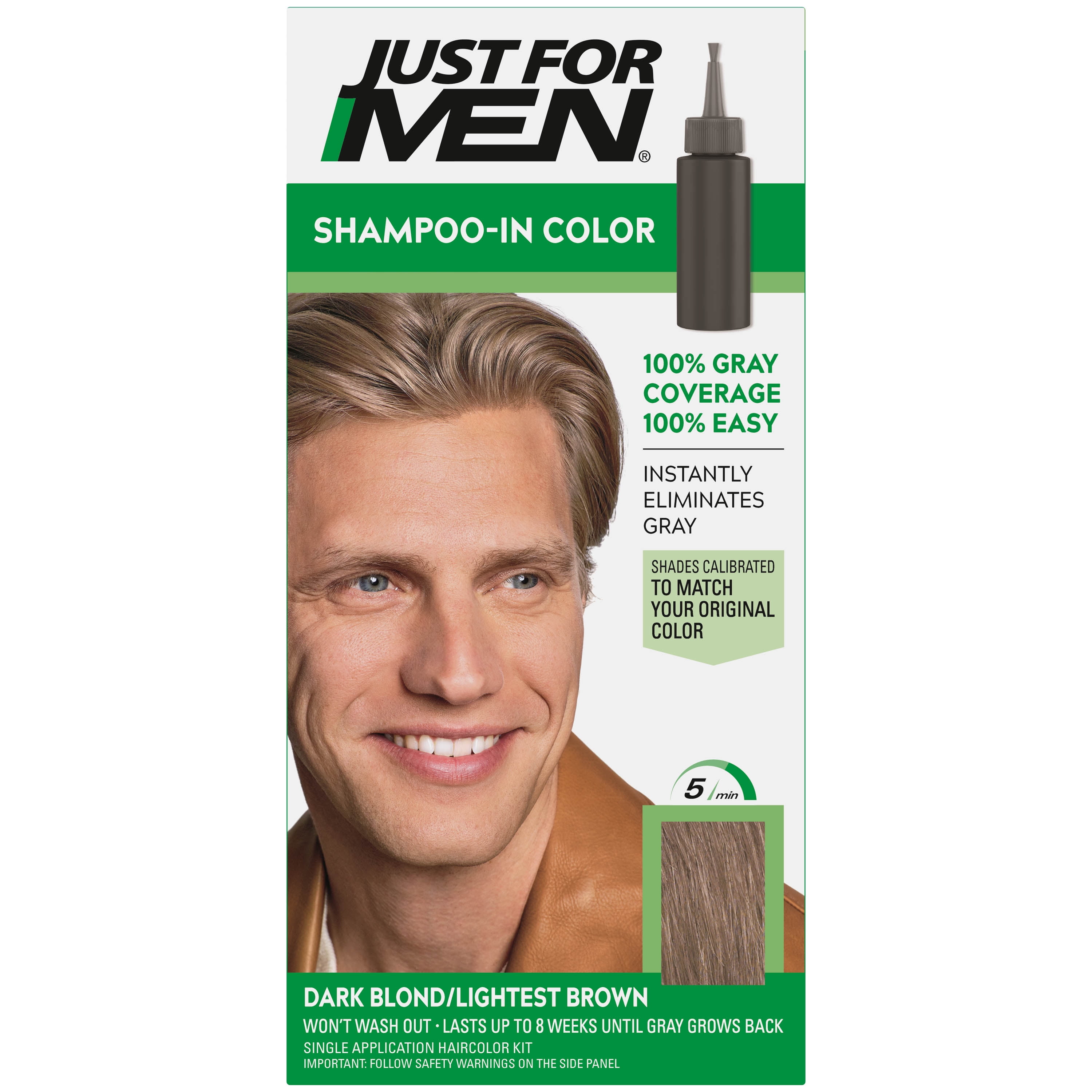 Just For Men Shampoo-in Gray Hair Color, H 30 Light Medium Brown -  