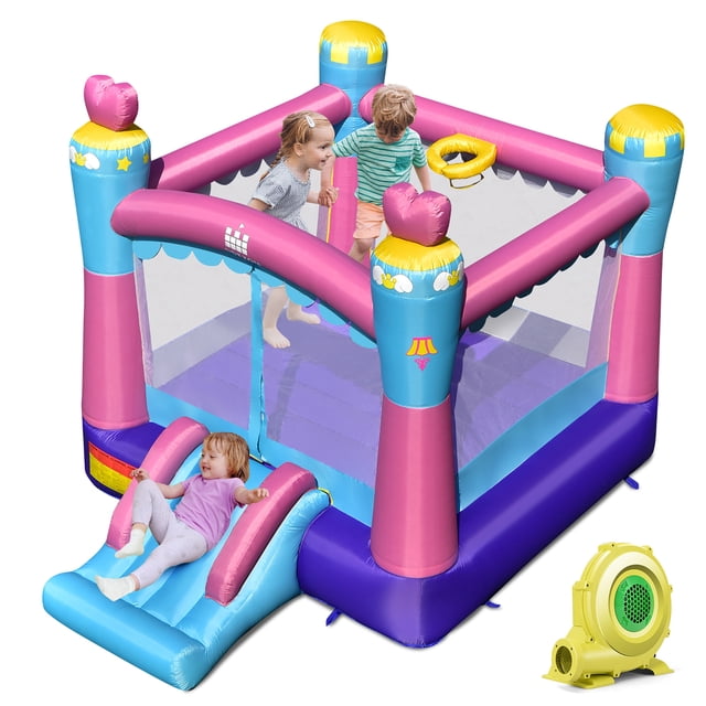 Costway Inflatable Bounce House 3-in-1 Princess Theme Inflatable Castle w/ 735W Blower