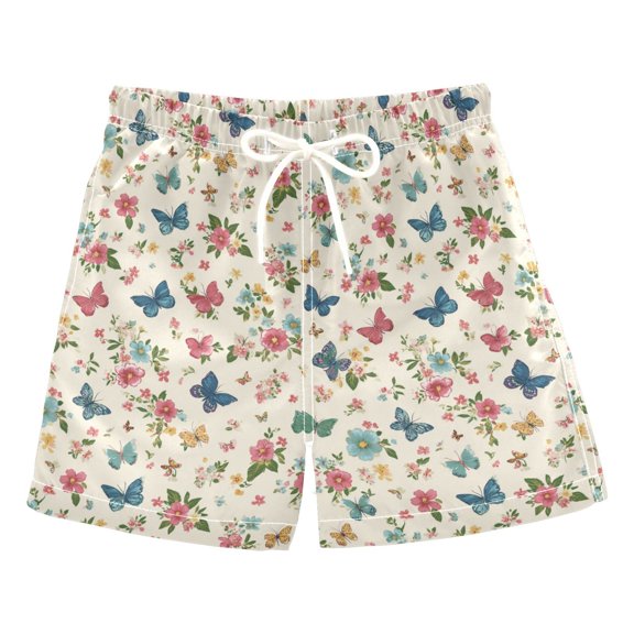 Kids' Beach Pants Comfortable Swim Trunks Butterflies and Pastel Flowers Shorts for Pool Vacation and Lounge Wear 2T