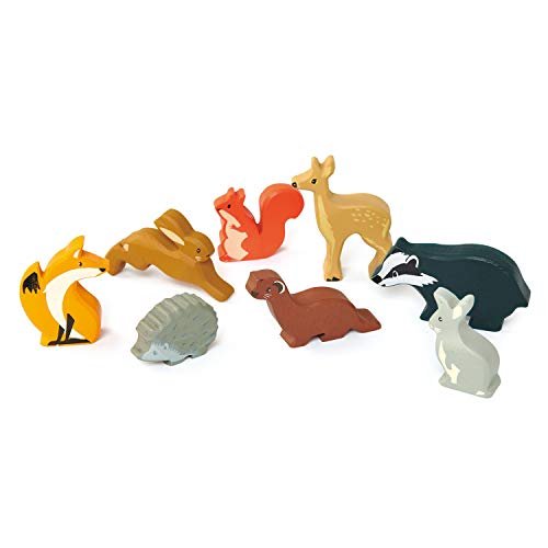 Juguetes de hoja tierna animales de bosque: 8 animales de bosque de madera con un estante de exhibición -clási Tender Leaf Toys Tender Leaf Toys