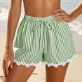 thumbnail image 4 of Yievot Cotton Linen Shorts for Women Striped Lace Trim Elastic Waist Drawstring Relaxed Fit Summer Casual Beach Shorts, 4 of 7