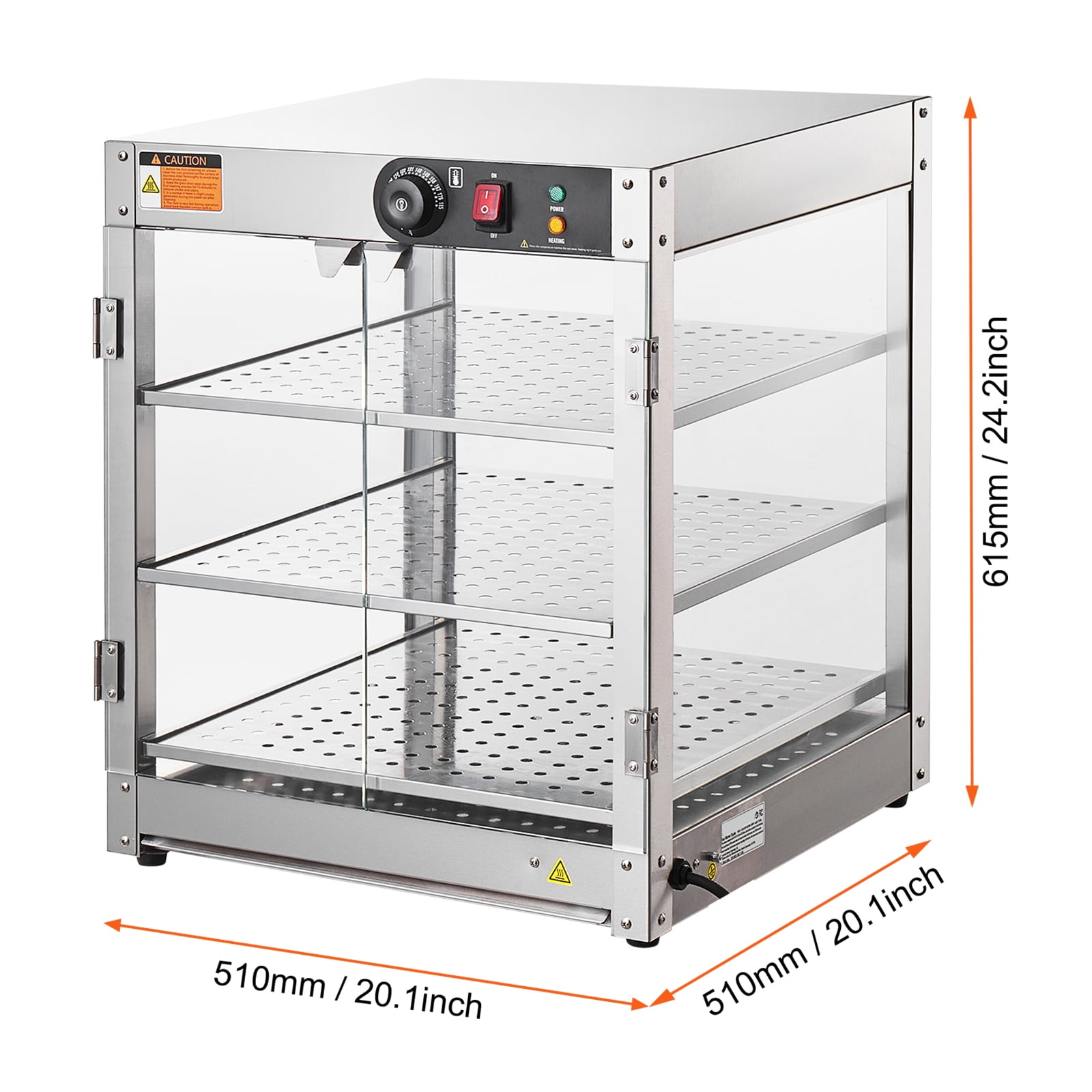 KFFKFF 3-Level Food Heating Showcase, 800W with Illumination for Improved Presentation, Adjustable Heat from 86℉ to 185℉, Spacious 90L Interior for Various Food