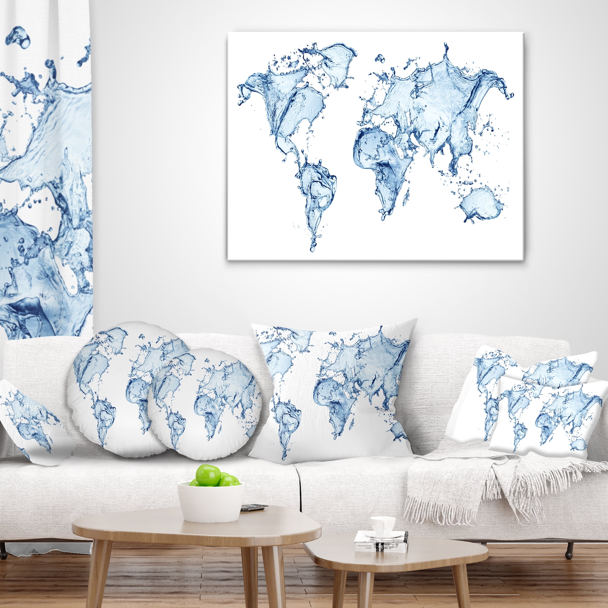 Designart World Map Water Splash - Abstract Map Throw Pillow - 12x20
