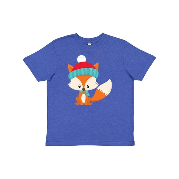 Inktastic Cute Fox, Fox With Hat And Scarf, Orange Fox Youth T-Shirt