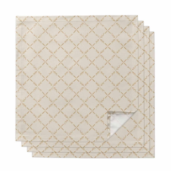 Vintage Wheat Color Cloth Napkins, Geometric Abstract Diamonds Plaid Washable and Reusable Dinner Napkins Set of 4, Table Napkin for Kitchen Party Birthday Wedding Hotel Housewarming 20"x20"