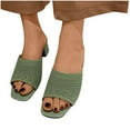 thumbnail image 4 of Anuirheih Slip on Sandals Women,Women Ribbed Chunky Heeled Sandals, Elegant White Fabric Mule Sandals(Green), 4 of 6