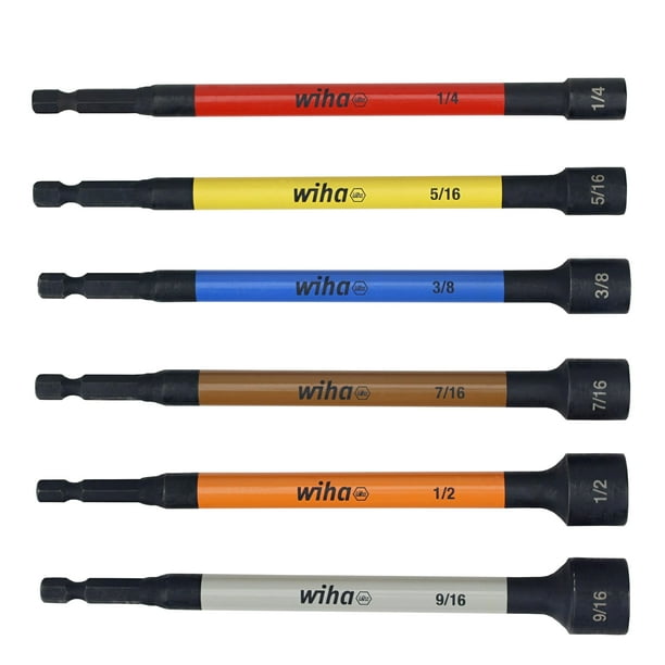 Nut Setter Wiha 70486 magnético codificado por colores SAE, 6 unidades Set