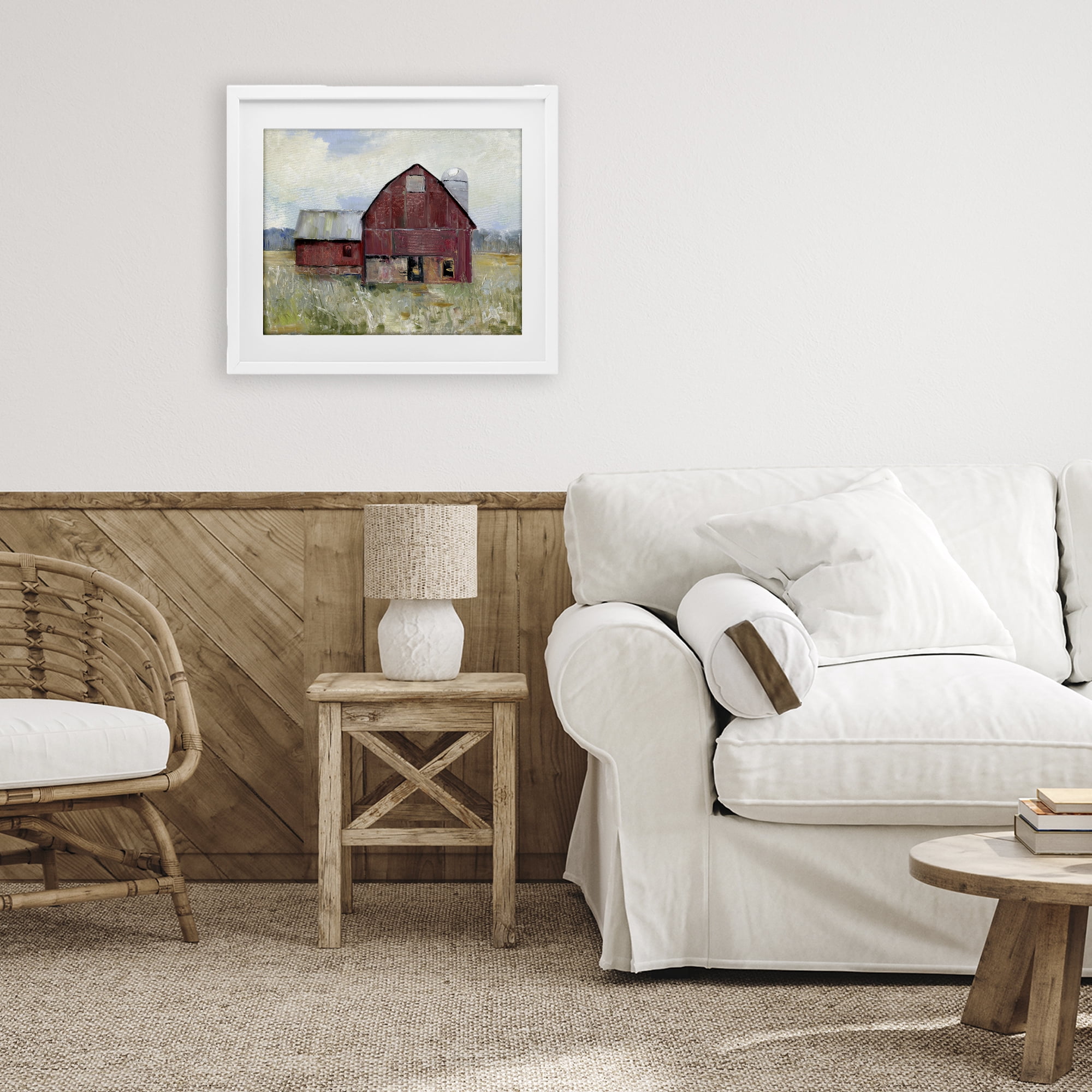 Stupell Industries Red Rugged Barn White Framed Print Under Glass, design by Sally Swatland