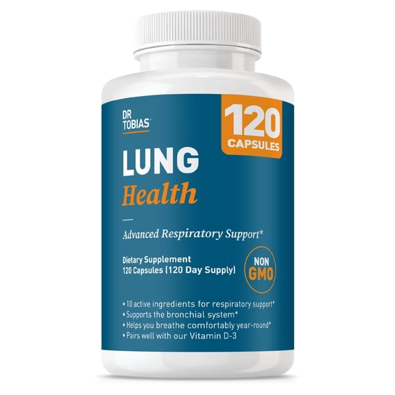 Dr. Tobias Lung Health - Lung Support Supplement with Vitamin C, Butterbur, Quercetin & Bromelain | Lung Cleanse & Detox Formula for Bronchial & Respiratory System Non-GMO (120 Capsules, 120 Servings
