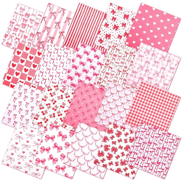Ganeen 60 Piezas Cuadrados de Tela para Patchwork 25x25 cm con Lazos Rosados