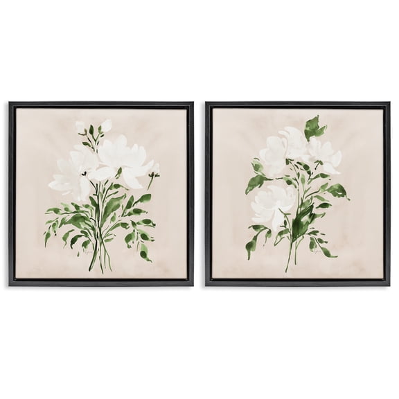 Stupell Industries White On Tan Botanicals 2 Piece Black Framed Floater Canvas Set, design by Lucille Price