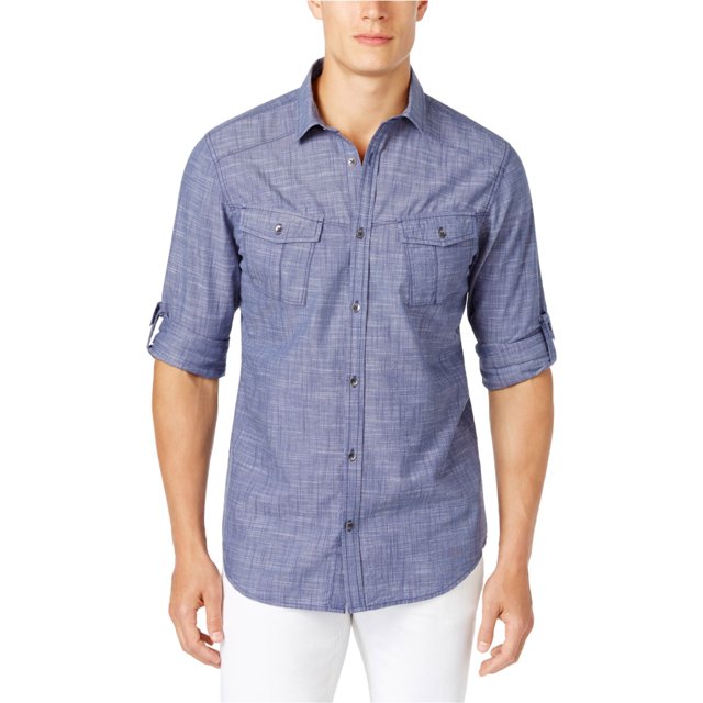 INC Camisa con botones utilitarios texturizados para hombre, azul, XXX-Large