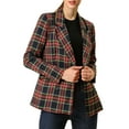 thumbnail image 3 of INSPIRE CHIC Women's Jacket Notched Lapel Double Breasted Padded Shoulder Blazer L Dark Blue, 3 of 9