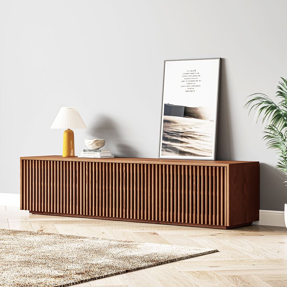 POVISON-71" Modern Wood TV Stand, Minimalist Slatted Entertainment Center,Media Console, Fully-Assembled, Perfect for 65-inch TVs