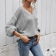 thumbnail image 5 of Women's Knitted Sweater Women's Casual Long Sleeve off Shoulder Knitted Tunic Tops Crew Neck Pullover Sweater Knitted for Women S-15 Gray S, 5 of 6