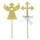 thumbnail image 4 of 24 piezas / 2 paquetes Cruz y forma de ángel Primeros de la torta Selecciones de pasteles brillantes Decoración de la magdalena Suministros para la fiesta de cumpleaños de la boda (Bowknot azul), 4 of 4