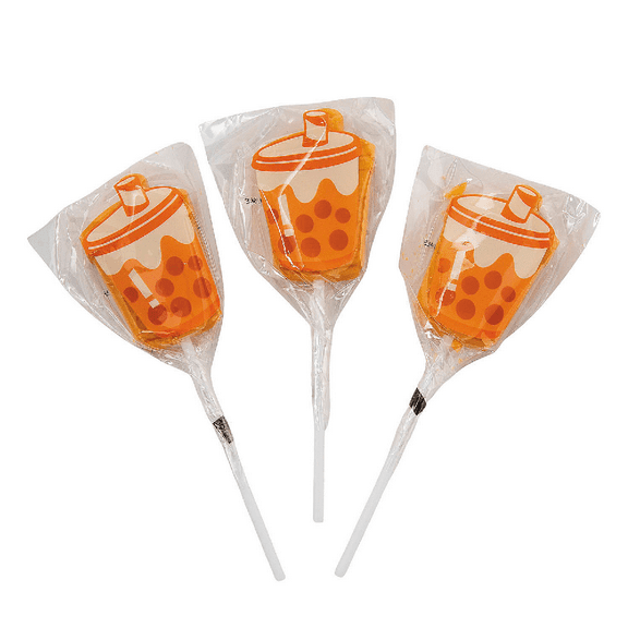 12-Pack Boba Tea Cup Lollipops - 2" Mixed Fruit-Flavored Pops on 3.75" Sticks, 7 oz. Bulk Candy