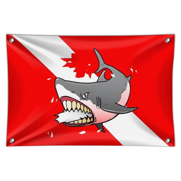 Angry Shark Scuba Diving Flag Diver  Home Business Office Sign