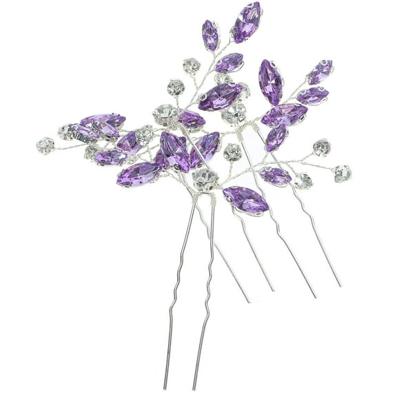 SEWCHICS 3Pcs Bridal Hairpins Purple Rhinestone Hair Accessories For Women Wedding
